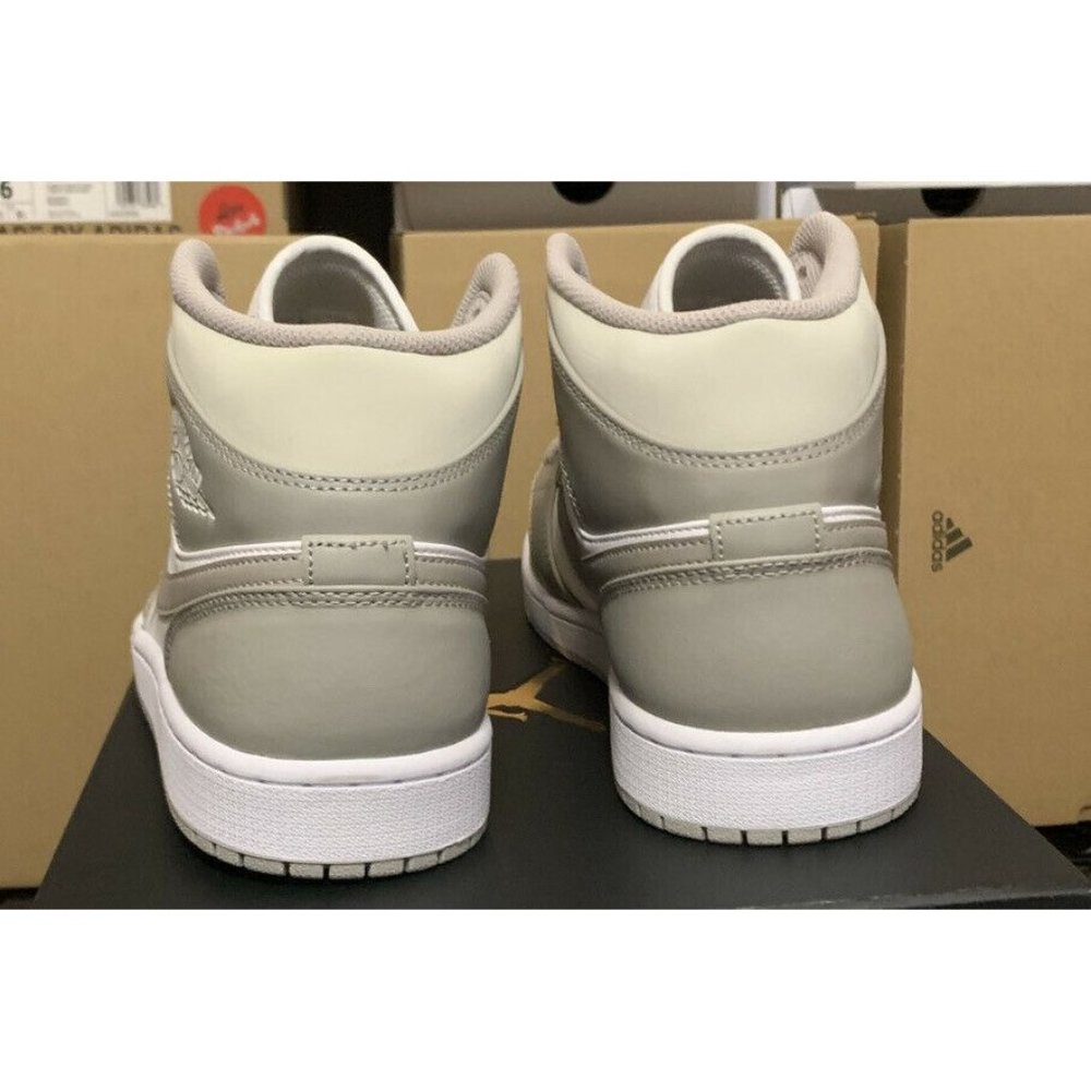 Nike Air Jordan 1 Mid Linen College Grey Light Bone White Shoes 554724-082 - Picture 3 of 6
